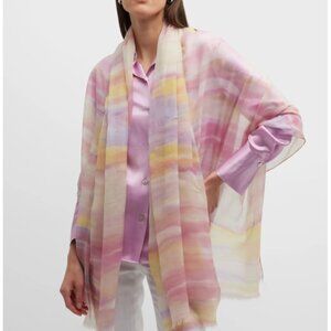 Loro Piana cashmere scarf wrap in cahsmere yellow, pink, lavendar. NWT